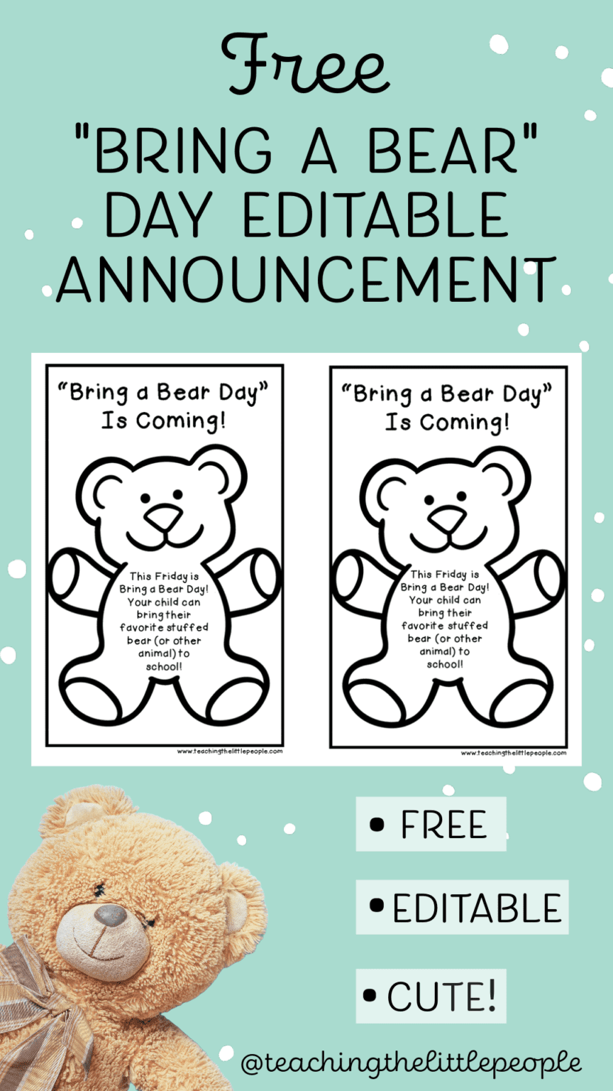 Bring a Bear Day Free Editable Invitation - Teaching the Little People