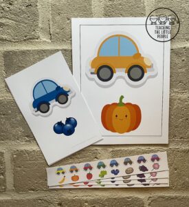 Song visuals for "Drive My Car" for preschool circle time in three different sizes.